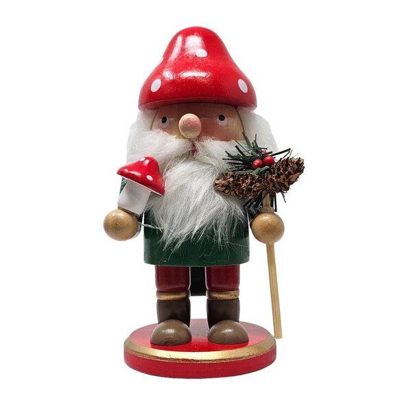 Red Mushroom Forager 7" Christmas Nutcracker - Picture 1 of 4